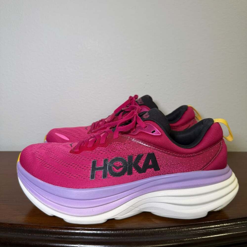 Hoka Bondi 8 Size 10B Cherries Jubilee Pink Road Running Shoes